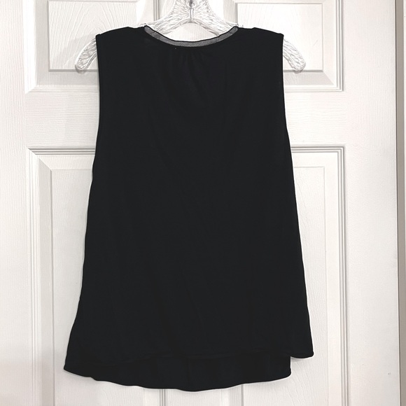 🌻3/$20 Ann Taylor Loft Mixed Media Black Tank Top with Chiffon Detail, Size LP - Picture 6 of 9